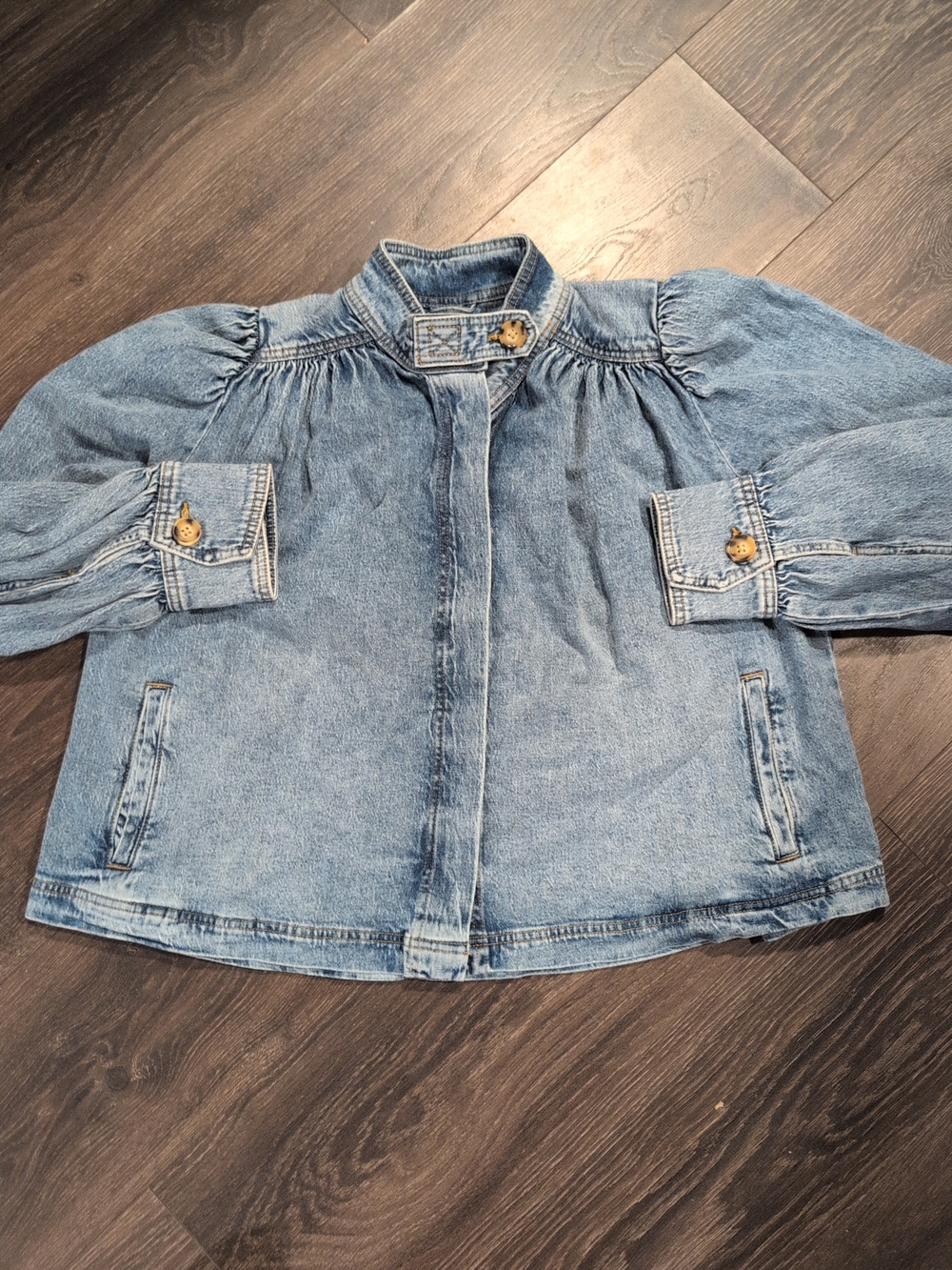 Scoop Cropped Ruched Button-Front Blue Jean Jacket Women’s M 8-10 NWT